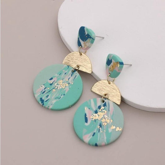 Teal Tone Round Shape Drop Earrings