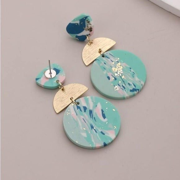 Teal Tone Round Shape Drop Earrings