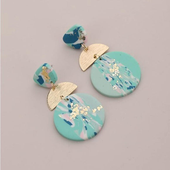 Teal Tone Round Shape Drop Earrings