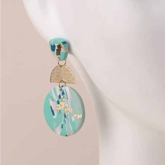 Teal Tone Round Shape Drop Earrings